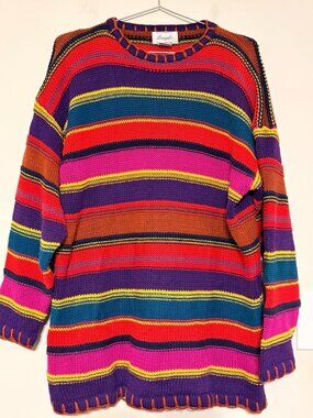VTG 1980s Men's Margules Multi-Color Striped Cosby Style Sweater Size Large